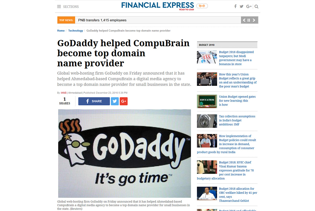 GoDaddy helped CompuBrain become top domain name provider
