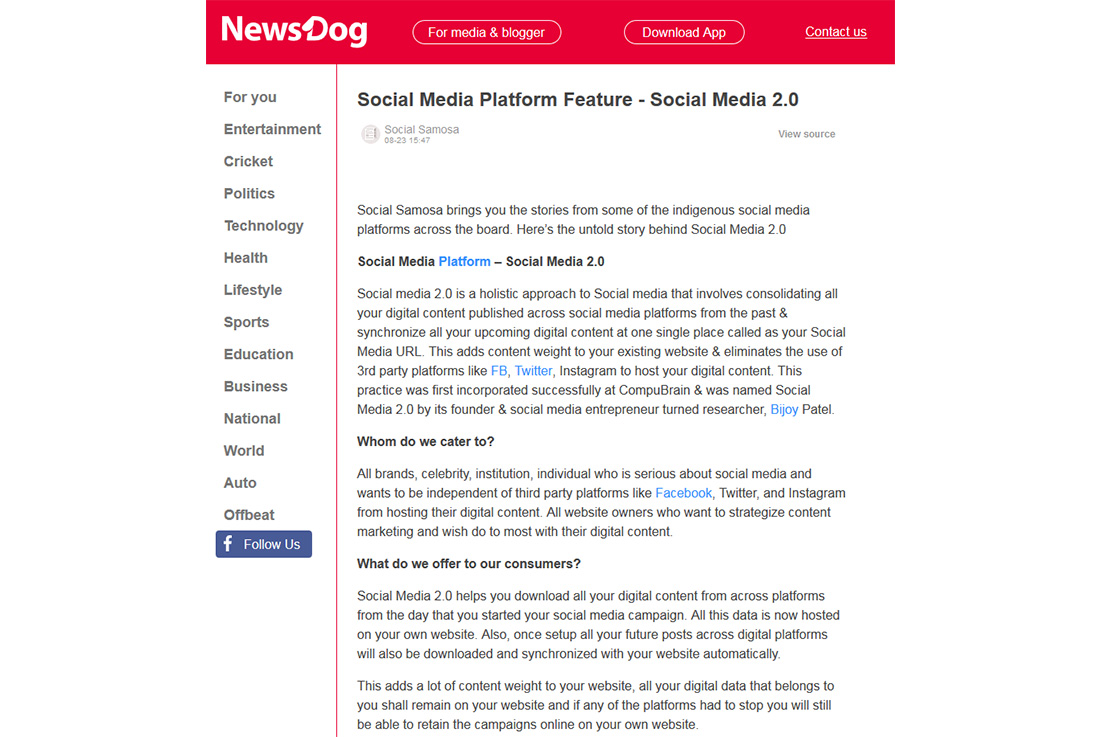 Social Media Platform Feature - Social Media 2.0 - News Dog