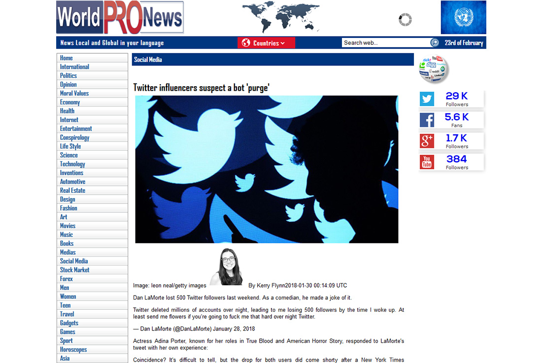 Twitter influencers suspect a bot 'purge' - WorldProNews